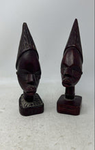 Load image into Gallery viewer, Pair Of Burgundy African Tribal Style Hand-Carved Wooden Head Sculptures