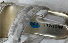 Load image into Gallery viewer, Michael Kors Girls White Monogram Open Toe Flat Slingback Sandals Size 10