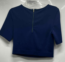 Load image into Gallery viewer, Express Womens Blue Short Sleeve Round Neck Back-Zip Cropped Blouse Top Size S