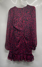 Load image into Gallery viewer, Express Womens Red Printed Long Sleeve Ruched Ruffled Hem Wrap Dress Size Medium