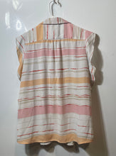 Load image into Gallery viewer, Karl Lagerfeld Womens White Pink Striped Sleeveless Ruffle Blouse Top Size Large