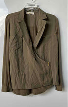 Load image into Gallery viewer, Michael Kors Womens Green Long Sleeve Front Pockets Wrap Blouse Top Size Large