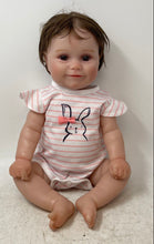Load image into Gallery viewer, RBG Baby Doll Pink White Striped Bunny Outfit Brown Hair Toy Stained