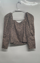 Load image into Gallery viewer, Zara Womens Multicolor Leopard Print Puff Sleeve Cropped Blouse Top Size Small