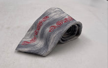Load image into Gallery viewer, Versace Mens Gray Red Printed Silk Adjustable Designer Tie Rip & Tear