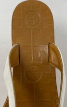 Load image into Gallery viewer, Authentic Tory Burch Womens White Brown Wedge Thong Sandals Size 6M Damaged