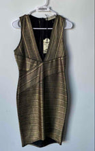 Load image into Gallery viewer, Parisian Collection Womens Black Gold Plunging V-Neck Bodycon Dress Sz 12 W/Tags