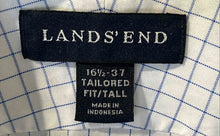Load image into Gallery viewer, Lands' End Mens White Blue Check Print Tailored Fit Dress Shirt Size 16 1/2