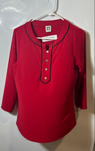 Load image into Gallery viewer, Anne Klein Womens Red Black 3/4 Sleeve Henley Neck Blouse Top Size Medium