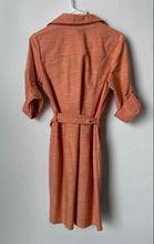 Load image into Gallery viewer, Sharagano Womens Orange Pockets Short Sleeve Belted Front Zip Shirt Dress Size 8