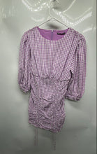 Load image into Gallery viewer, Zara Womens Lilac Gingham Balloon Sleeve Adjustable Round Neck Mini Dress Sz XS