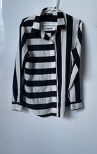 Load image into Gallery viewer, DKNY Womens Black White Striped Long Sleeve Regular Fit Button-Up Shirt Size M