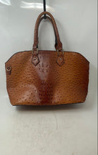 Load image into Gallery viewer, Womens Brown Faux Leather Polished Metal Texture Rolled Double Handle Tote Bag