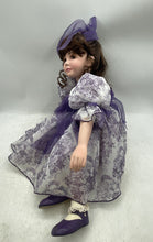 Load image into Gallery viewer, Curly Hair Brown Eyes Girl Porcelain Doll In Removable Purple White Maxi Dress
