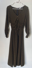 Load image into Gallery viewer, Zara Womens Green Black Printed Long Sleeve V-Neck Regular Fit Maxi Dress Size S
