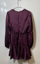 Load image into Gallery viewer, Abercrombie & Fitch Womens Wine Satin Zip Plunge Neck Ruffle Mini Dress Size M