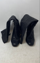 Load image into Gallery viewer, Charles David Womens Black Leather Side Zip Block Heel Knee High Boots Size 8