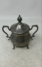Load image into Gallery viewer, Williamsburg Restoration Stieff 1136 Pewter Footed Sugar Bowl With Lid