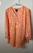 Load image into Gallery viewer, JM Collection Womens Orange Cheetah Print Roll Tab Sleeve Blouse Top Size L