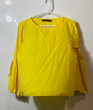Load image into Gallery viewer, Zara Womens Yellow Round Neck Long Bell Sleeve Pullover Blouse Top Size Small
