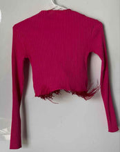 Load image into Gallery viewer, Zara Womens Pink Ribbed Feathered Hem Cut-Out Front Cropped Top Size Small