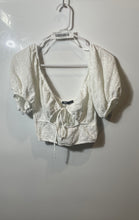 Load image into Gallery viewer, Zara Womens White Short Puff Sleeve Scoop Neck Tie Back Cropped Top Size S