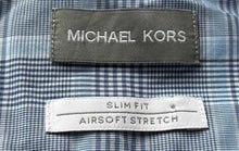 Load image into Gallery viewer, Michael Kors Mens Blue Plaid Long Sleeve Non Iron Dress Shirt Size L 161/2 32/33