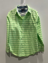 Load image into Gallery viewer, Nautica Mens Green Striped Print Long Sleeve Collared Dress Shirt Size L