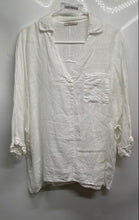 Load image into Gallery viewer, Francesca Bettini Womens White Linen 3/4 Sleeve Collared V-Neck Tunic Top Size L
