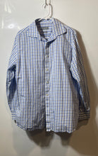 Load image into Gallery viewer, Michael Kors Mens Blue White Plaid Print Cotton Slim Fit Dress Shirt Size L