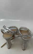 Load image into Gallery viewer, Aldo Womens Glimma Silver Rhinestone Open Toe Block Platform Heels Size 8.5