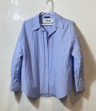Load image into Gallery viewer, Zara Womens Blue White Striped Long Sleeve Regular Fit Button-Up Shirt Size M