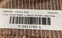 Load image into Gallery viewer, Lucky Brand Womens Brown Sequin Long Sleeve Round Neck Blouse Top Sz L With Tag