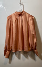 Load image into Gallery viewer, Forever 21 Womens Pink Long Sleeve Pleated Mock Neck Button Blouse Top Size XS