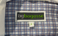 Load image into Gallery viewer, Bg Bogosse Mens Blue Plaid Spread Collar Long Sleeve Dress Shirt Size 4