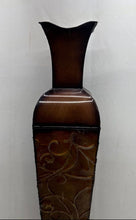 Load image into Gallery viewer, Lot Of 2 Pieces Assorted Metallic Brown Embossed Floral Decorative Floor Vases