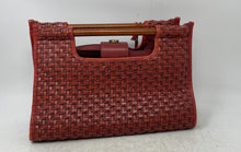 Load image into Gallery viewer, Fossil Womens Red Woven Straw Wood Handle Magnetic Inner Zipped Pocket Handbag