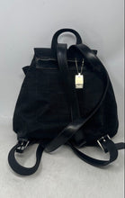 Load image into Gallery viewer, Nine West Womens Black Monogram Check Adjustable Strap Flap Drawstring Backpack