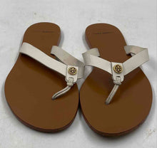 Load image into Gallery viewer, Authentic Tory Burch Womens White Brown Leather Flat Flip-Flop Sandals Size 6.5M