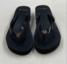 Load image into Gallery viewer, Authentic Tory Burch Womens Cutout Black Wedge Heel Flip-Flop Sandals Size 9