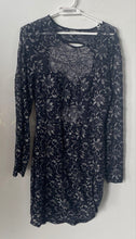 Load image into Gallery viewer, Express Womens Silver Blue Floral Long Sleeve Open Back Sheath Dress Size Large