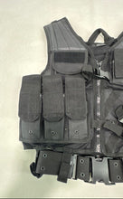 Load image into Gallery viewer, Mil-Tec Black Tactical Cross Draw Airsoft Combat Vest Multi Pockets OSFM No Size