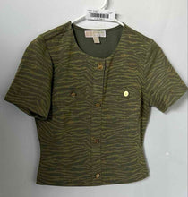 Load image into Gallery viewer, Michael Kors Womens Green Zebra Print Button Front Cropped Blouse Top Size XS