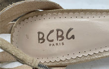 Load image into Gallery viewer, BCBG Womens Gold Glitter Leather Stiletto Heel Ankle Strap Sandals Size 7.5 B