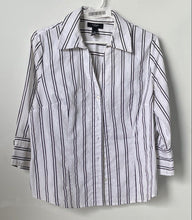 Load image into Gallery viewer, Alfani Womens White & Black Striped 3/4 Sleeve Button-Up Shirt Size 12P