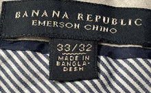 Load image into Gallery viewer, Banana Republic Mens Beige Flat Front Slash Pockets Emerson Chino Pants Sz 33/32