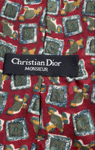 Load image into Gallery viewer, Christian Dior Mens Red Green Geometric Printed Keeper Loop Pointed Tie