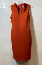 Load image into Gallery viewer, Calvin Klein Womens Rust Sleeveless Ruffle V-Neck Back Zip Sheath Dress Size 10