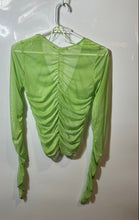 Load image into Gallery viewer, Zara Womens Green Long Sleeve V-Neck Ruched Button Front Cropped Blouse Top Sz S