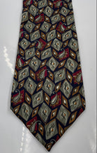 Load image into Gallery viewer, Christian Dior Mens Green Red Geometric Diamond Silk Keeper Loop Pointed Tie
